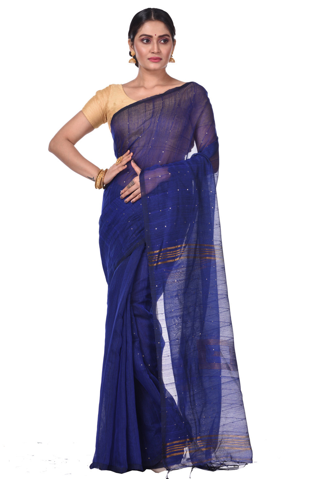 Naby Blue Blended Cotton Sequence_Handloom Hand Loom Saree (472)